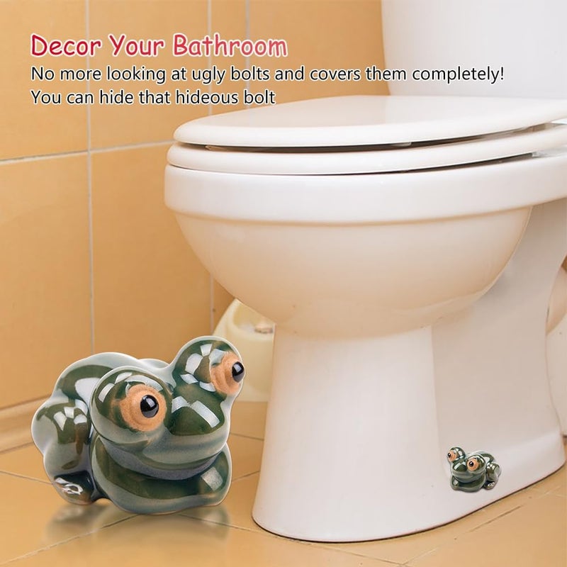 WSDMAVIS 2Pcs Funny Frog Toilet Bolt Caps Decorative Cute Frog Covers Aquarium Fish Tank Decoration Ceramic Big Eyes Frog Toilet Bolt Screws Covers for Bathroom Décor - Image 2